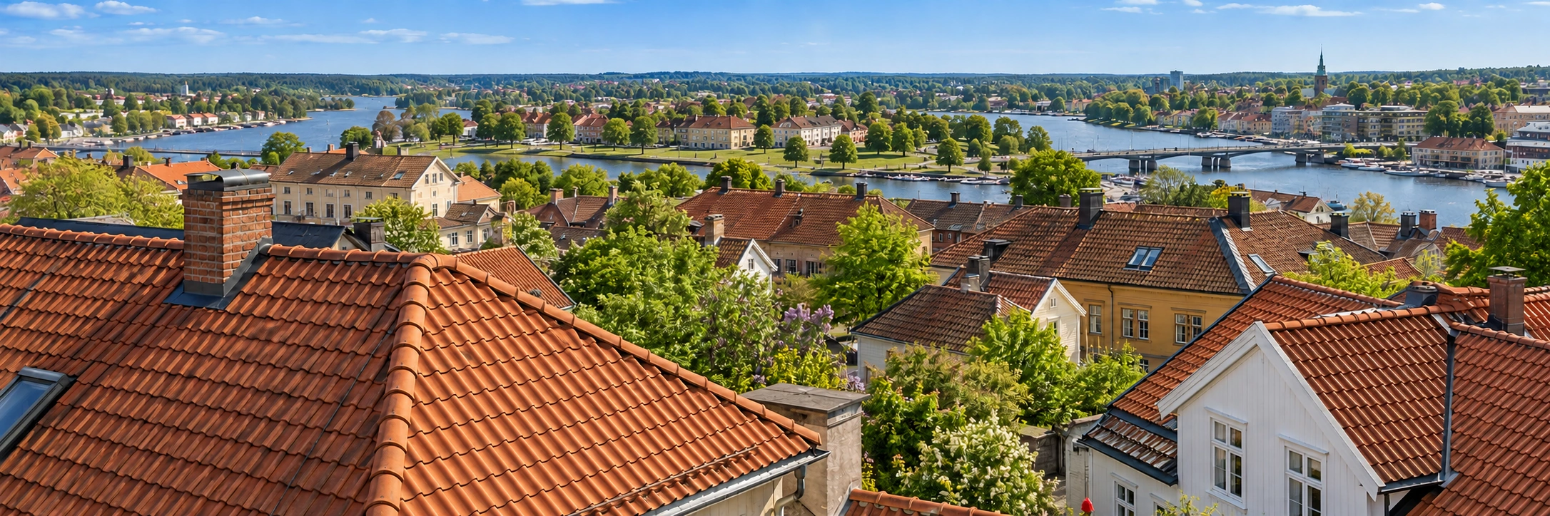 Illustrert taklandskap og bebyggelse i Fredrikstad